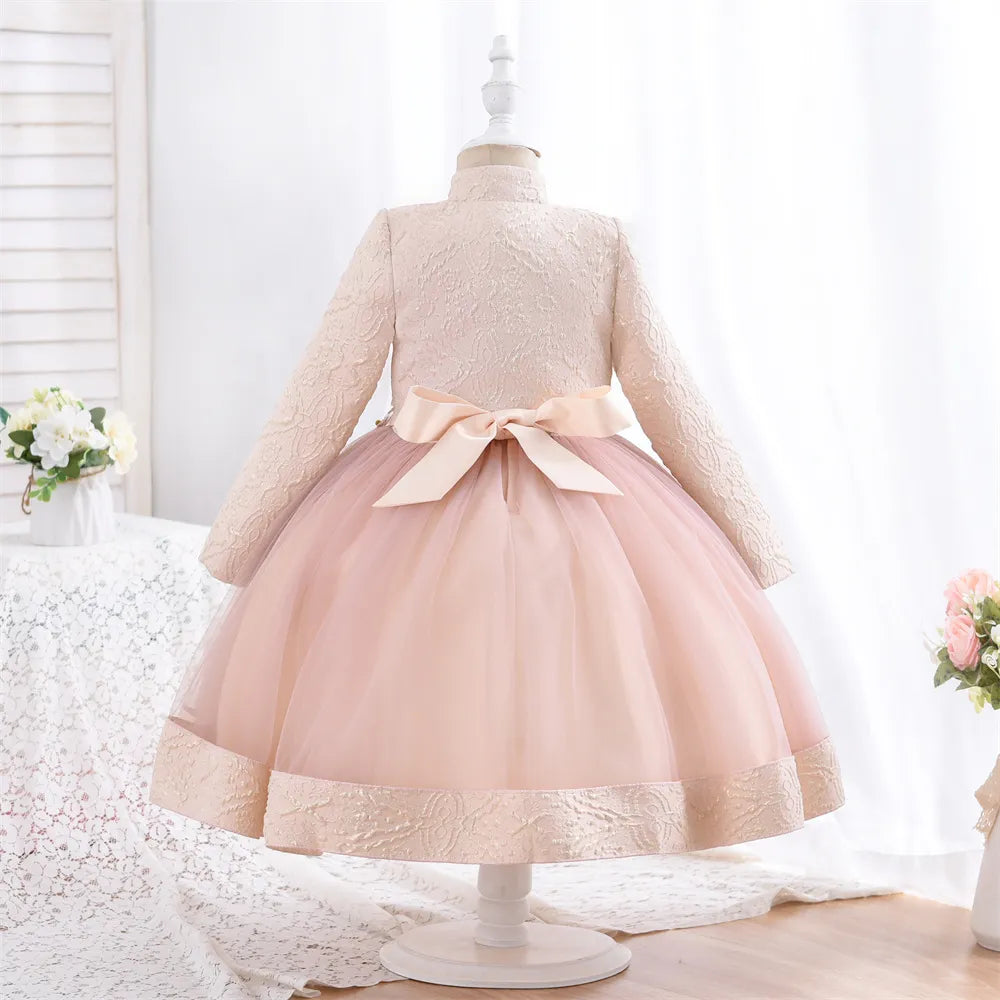 Yoliyolei 3pcs/set Puffy Dress for Girls Jacquard Pattern Tulle Patchwork Children Clothing 3D Appliques Casual Birthday Dresses