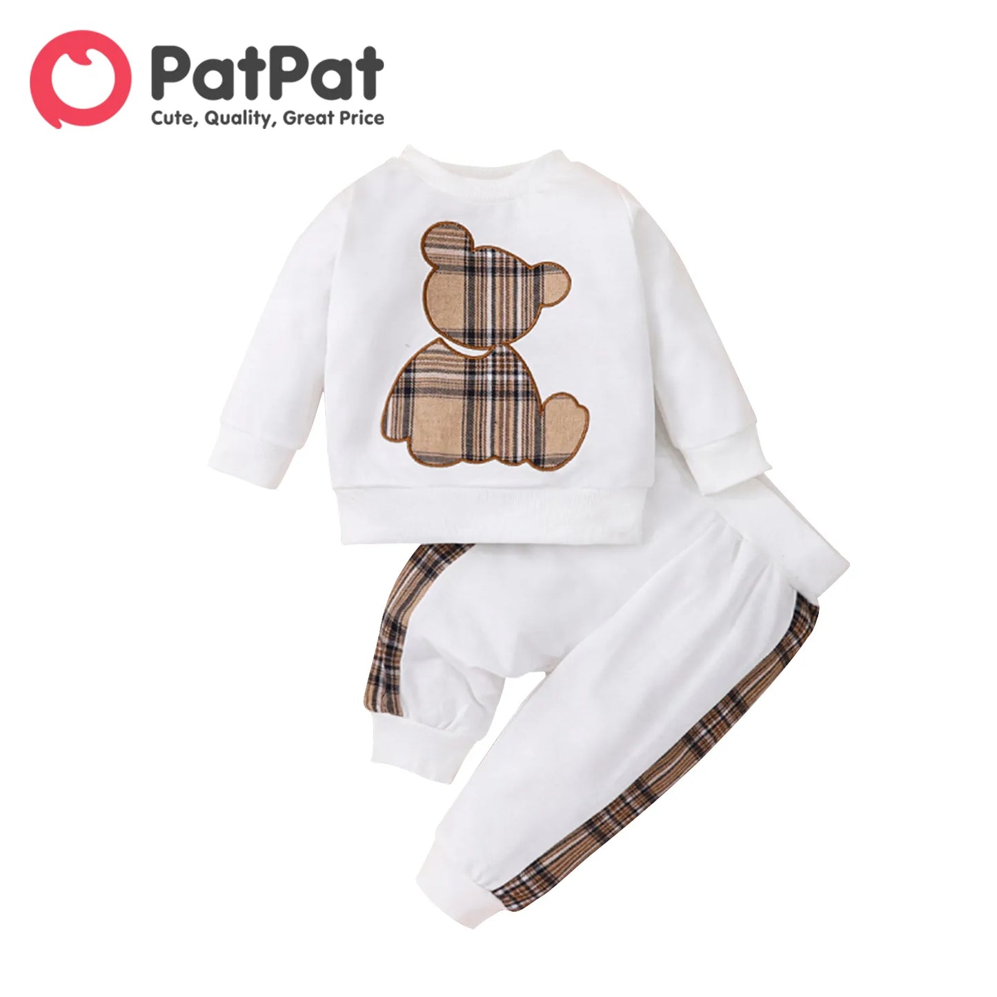 2pcs Baby Boy/Girl Long-sleeve Plaid Print Bear