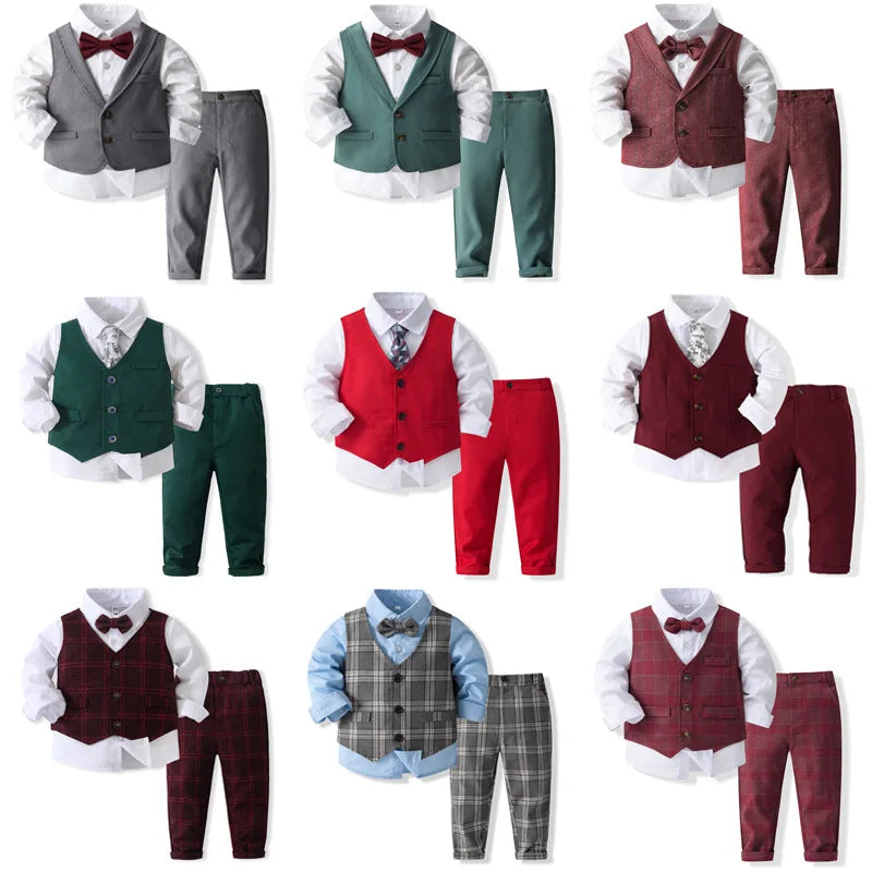 Wedding Attire Outfit Clothes Suit for Boy Ring Bearer Boy Outfits Boy's Gentleman Tuxedo Vest Bowtie Shirt Pants Kid Costume