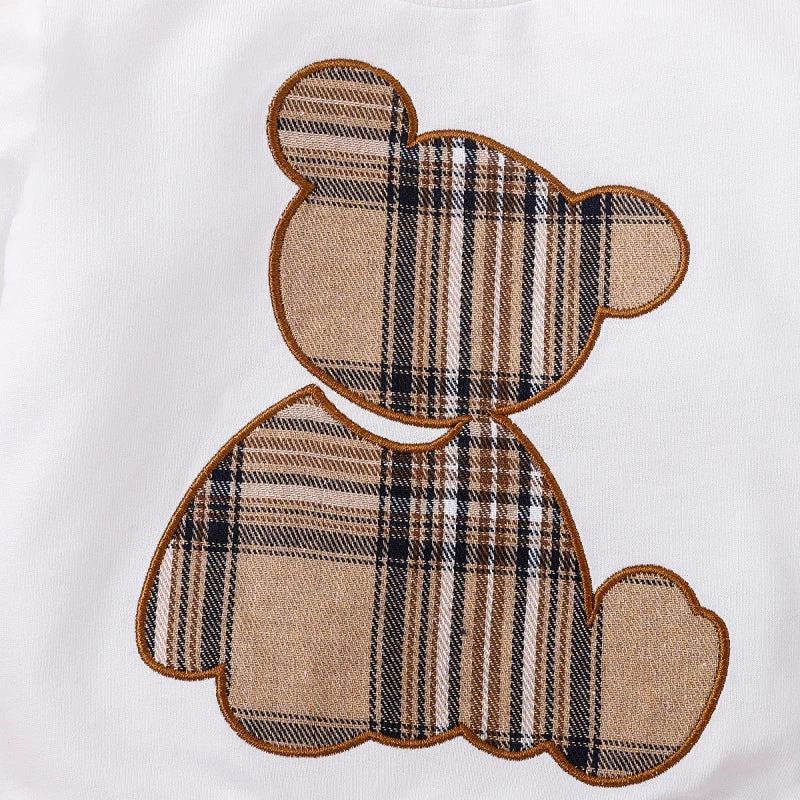 2pcs Baby Boy/Girl Long-sleeve Plaid Print Bear