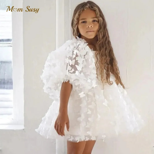 Fashion Baby Girl Princess Butterfly Tutu Dress Puff Sleeve