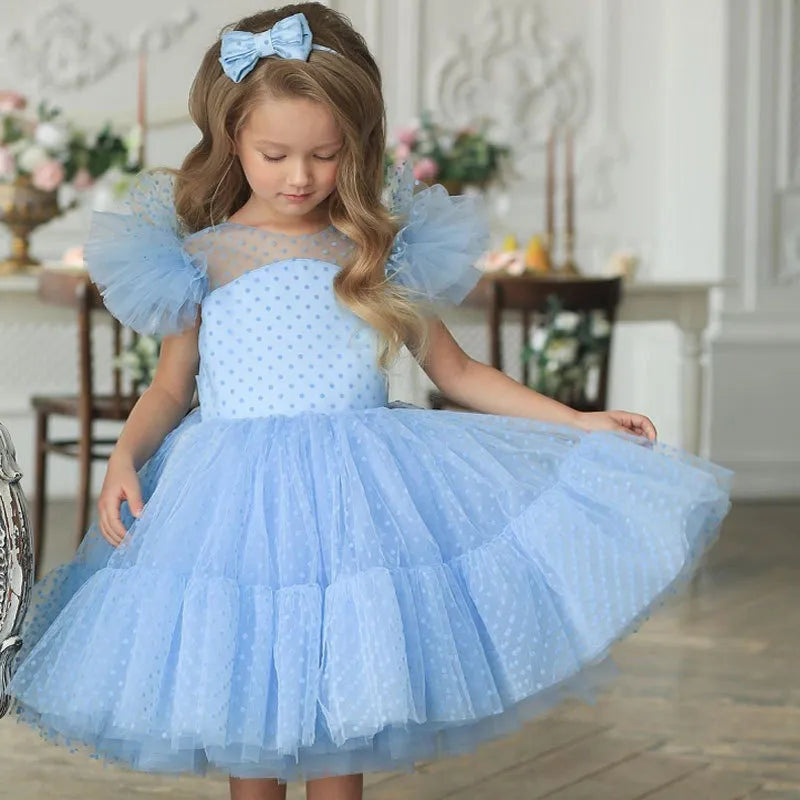 Summer Girl Dress Birthday Party Princess Dress Children  Polka Dots Gown Flower Girl Wedding Tutu Fluffy Dresses Vestidos