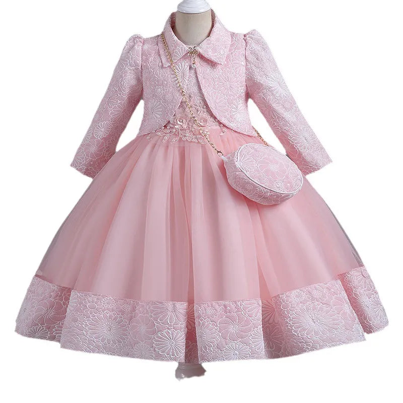 New Girls' Gowns Puffy Yarn Princess Dress Three Piece Set